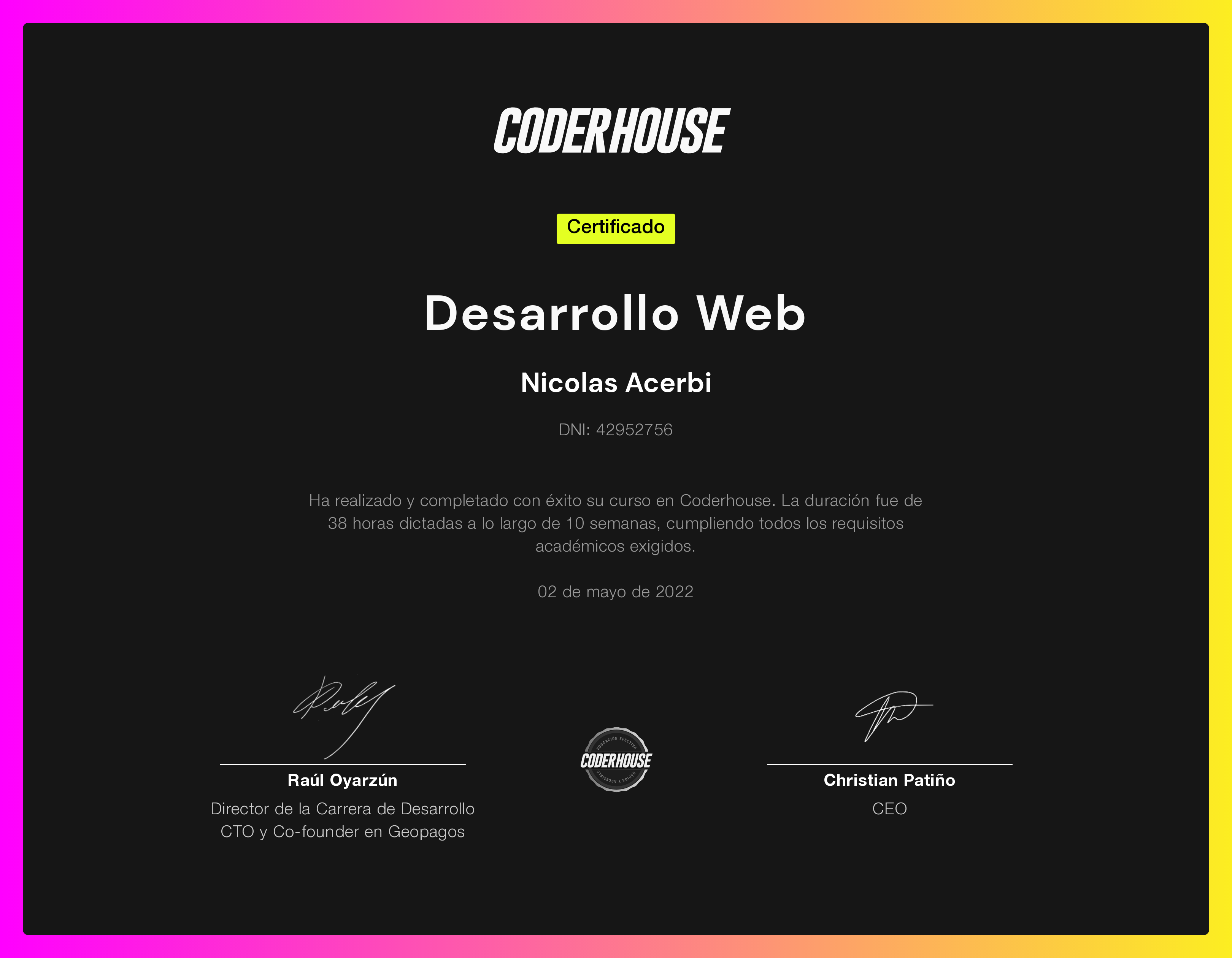 Certificado Desarrollo Web